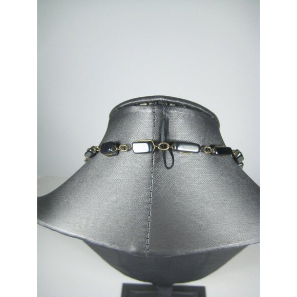 Hematite Stone Necklace Barrel Shaped Beads Metal Links 38 inch Strand - Picture 10 of 11